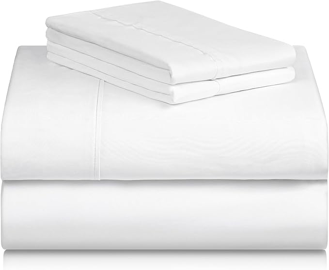 LuxClub 4 PC King Sheet Set, Deep Pockets Wrinkle Free Cooling Bed Sheets Hotel Bedding for Women, Men, Kids & Teens, Includes 1 Fitted Sheet, 1 Flat Sheet and 2 Pillowcases - Silky Soft White