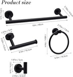 Bathroom Hardware Towel Bar Set - Matte Black Bathroom Accessories Set - Including 16" Hand Towel Bars - Toilet Paper Holders - Towel Rings - Robe Towel Hooks