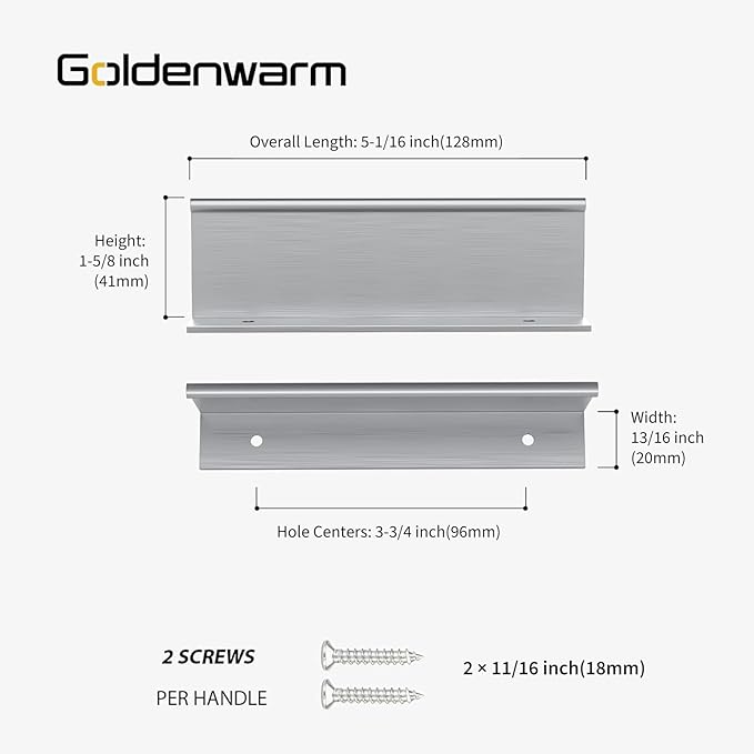 goldenwarm 10 Pack Brushed Nickel Finger Edge Pulls Drawer Finger Pulls Kitchen Hardware Handles Bedroom Dresser Drawers, 3-3/4in Hole Centers