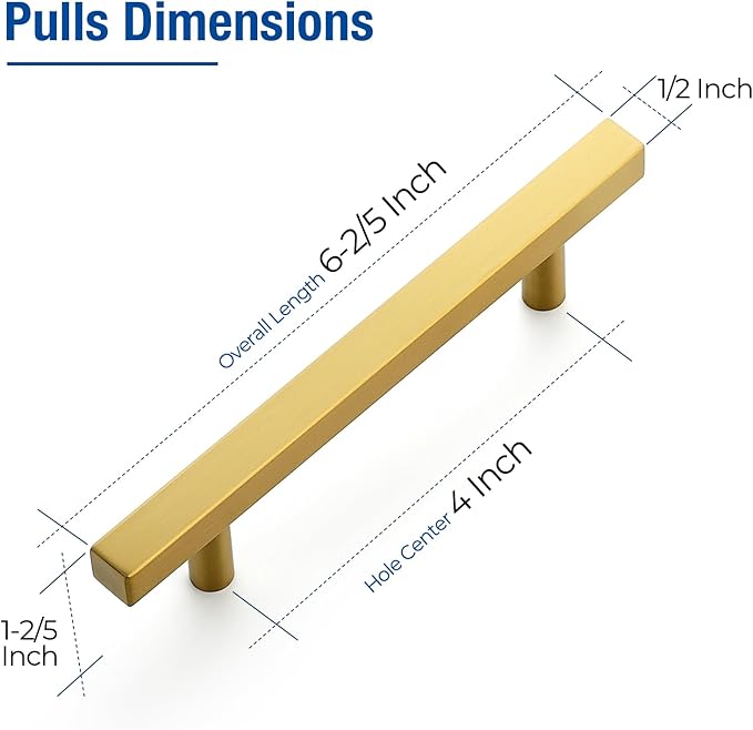 JOY DECOR 30 Pack 4 Inch Brushed Brass Square Cabinet Handles Stainless Steel Cabinet Hardware Pulls for Kitchen and Drawers with 6-2/5 Inch Overall Length