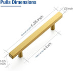 JOY DECOR 10 Pack 4 Inch Brushed Brass Square Cabinet Handles Stainless Steel Cabinet Hardware Pulls for Kitchen and Drawers with 6-2/5 Inch Overall Length