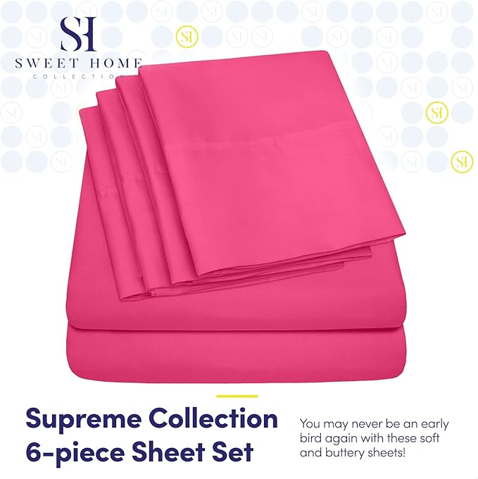 6 Piece Bed Sheet Set, Queen, Fuschia