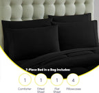 King Size Comforter Set with Sheets - 7-Piece Bedding Collection - 1 Comforter, 1 Fitted Sheet, 1 Flat, 4 Pillowcases - Deep Pocket - Soft & Breathable Premium Quality - Ideal for All Seasons, Black