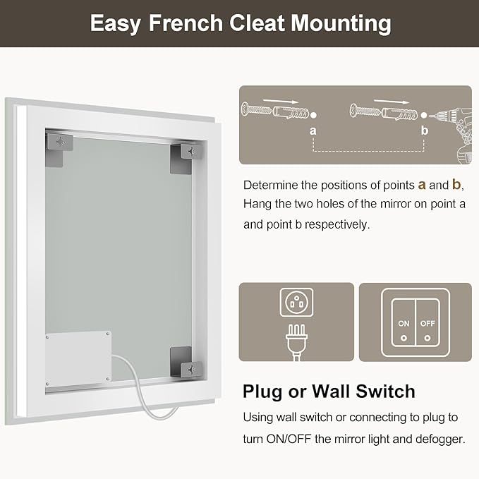 30x36 LED Bathroom Mirror with Lights, Brighter Backlit + Front Lit, Tempered Glass, Dimmable, Multiple Light Modes, Anti-Fog Lighted Bathroom Vanity Mirror for Wall, Memory Function