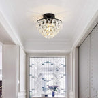 YYJLX Modern Small Crystal Ceiling Light Fixture Mini Black Semi Flush Mount Chandelier Light Fixture for Hallway Bedroom Bathroom Closet e26