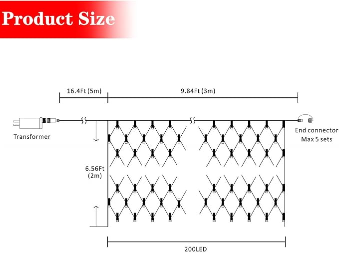 AWQ 200 LED 9.8ft x 6.6ft String Net Mesh Lights 8 Modes for Christmas Wedding Party Home Garden Lawn Bushes Indoor Outdoor Decor (Multicolor)