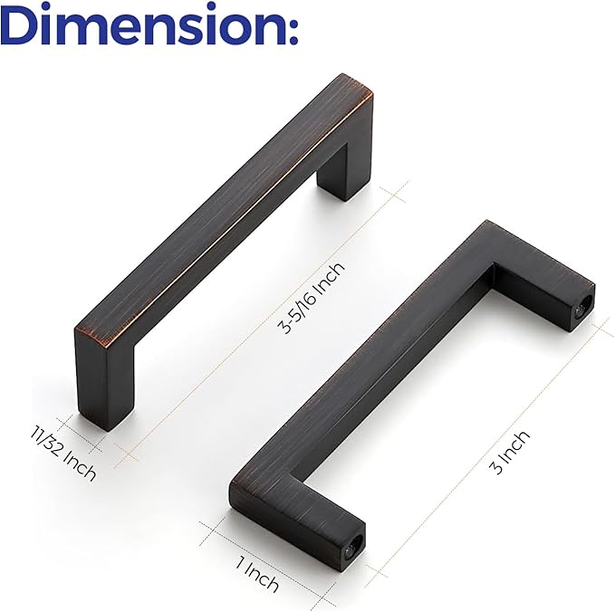 Ravinte 10 Pack Solid Kitchen Cabinet Handles Oil Rubbed Bronze Cabinet Pulls Slim Drawer Pulls with 3 Inch Hole Center Square Bar Kitchen Cabinet Hardware