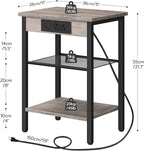 HOOBRO End Table with Charging Station and USB Port, Small Side Table for Small Space, 3-Tier Nightstand with Adjustable Shelf, for Living Room, Bedroom and Balcony, Greige BG112BZ01