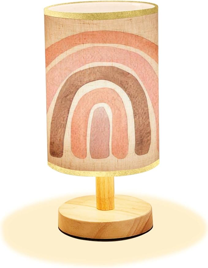 LOPYEIJFG Minimalist Bedside Table Lamp Watercolor Pink Pastel Isolated on White for Baby Nursery Room Wood Nightstand Lamp Bedside Desk Lamp Wood Base Flaxen Fabric Shade for Bedroom Living Room