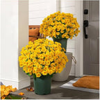Artificial Mums for Outdoors, Faux Sunset Mum Flowers Planters for Indoor Outside Decor, Fake Look Real, Vibrant, UV Resistant, Waterproof, Windproof (Yellow, 5 Bundle)