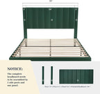 Allewie Queen Bed Frame/Velvet Upholstered Bed Frame with Vertical Channel Tufted Headboard/Strong Wooden Slats/Platform Bed Frame/Mattress Foundation/Box Spring Optional/Easy Assembly/Green