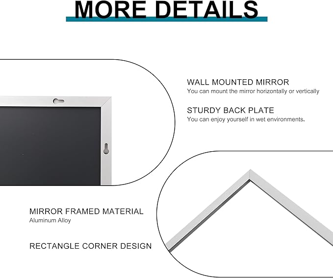 30" x 30"Bathroom Mirror, Silver Rectangle Corner Wall Mirror with Metal Frame, Decorative Rectangular Vanity Mirror for Bedroom Bathroom Living Room Entryway (Horizontal/Vertical)