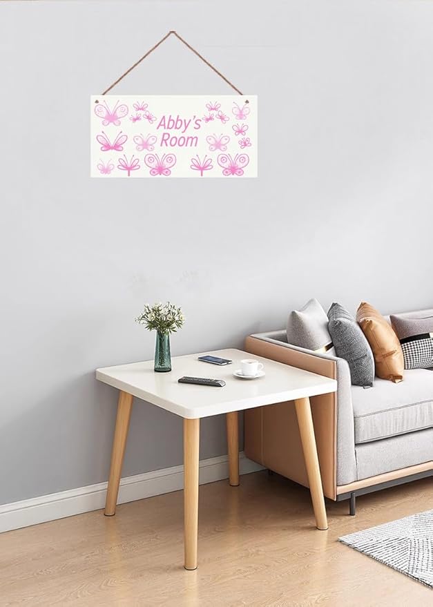 Personalized Name's Pretty Purple and Pink Butterflies Sign For Nursery Kid's Children's Girls Bedroom Door Sign Wood Plaque Sign Wall Decor Wall Art Decor Decorative Plate
