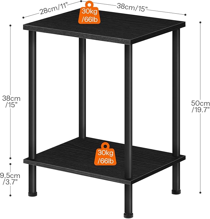 HOOBRO End Table Set of 2, Small Side Table, Nightstand with 2-Layer Storage Shelves, Sofa Table for Small Spaces, Living Room, Bedroom, Stable Frame, Easy Assembly, Black BB09BZP201