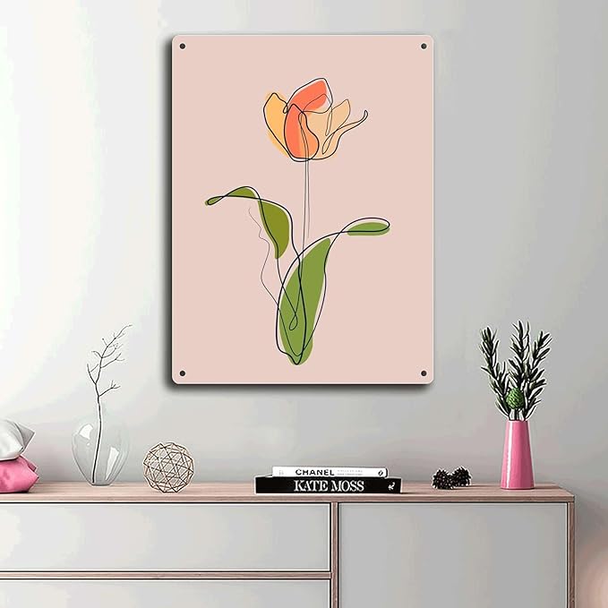 Metal Signs Rose Flower Line Art Suitable for Home Bar Cafe Farmhouse Decoration12x16inch Tin Sign