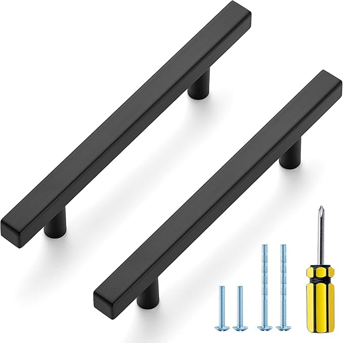 Ravinte Black Cabinet Handles 20 Pack 4 inch Matte Black Square Cabinet Pulls Kitchen Hardware 6-3/8 Inch Overall Length Kitchen Drawer Pulls