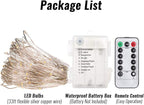 ANJAYLIA 2 Pack 33ft 100 LED Fairy Lights Battery Operated, Waterproof Twinkle String Lights, Copper Wire Dimmable Firefly Lights with Remote Control Timer, Warm White