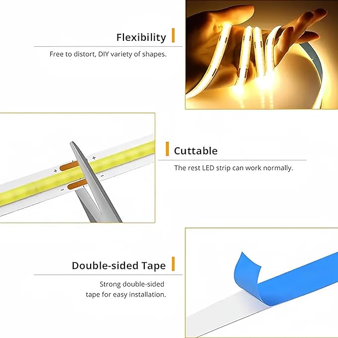A 5V USB LED Light Strip, COB LED Strip Lights, White 5V LED Lights, Small LED Strip Light, TV Lights for TV Under Cabinet Kitchen Living Room Shelving or Displays (Warm 3.28ft)