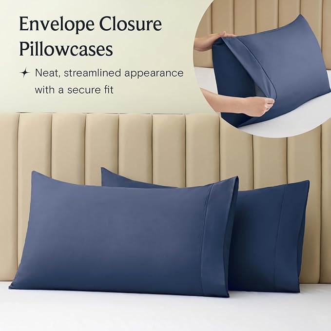 LuxClub 4 PC California King Sheet Set, Breathable Luxury Bed Sheets, Deep Pockets Wrinkle Free Cooling Sheets Machine Washable Hotel Bedding Silky Soft - Navy Cal King