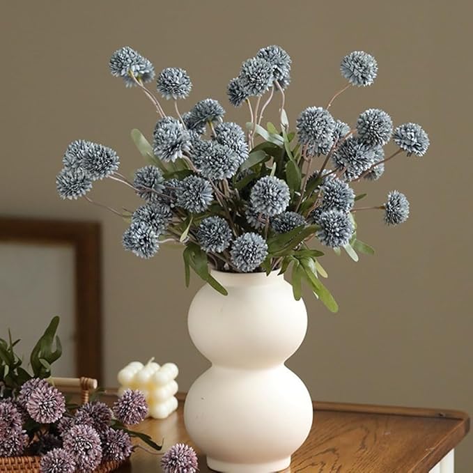 Artificial Flowers for Vases 20.5 Inch 10 Stems， Silk Dried Fake Mums Bouquet Indoor Faux Floral Arrangements for Decoration (Blue)