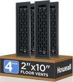 2x10 Inches 4 Pack Heavy Duty Walkable Floor Register - Easy Adjust Air Supply Lever Decorative Floor Vent Covers, Boston Design Vent Covers for Home - Matte Black