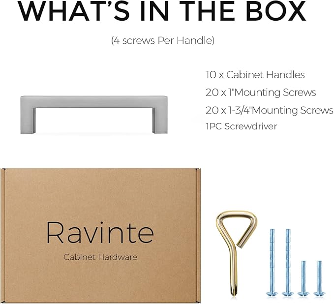 Ravinte 10 Pack Solid Kitchen Cabinet Handles Brushed Nickel Cabinet Pulls Slim Drawer Pulls with 3 Inch Hole Center Square Bar Kitchen Cabinet Hardware