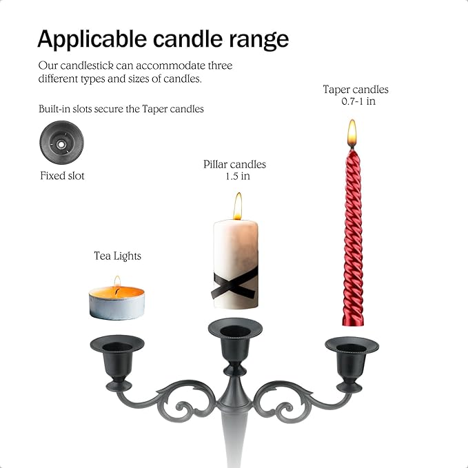 3 Candle Metal Candelabra – Candlesticks Holder for Formal Events, Wedding, Church, Holiday Décor, Halloween – Taper Candle Holder Stand Centerpiece Elegant Decoration Piece for Table,Bronze