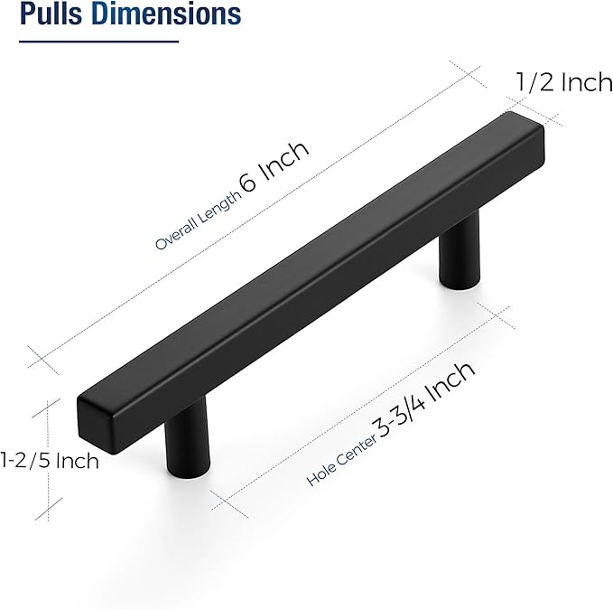 JOY DECOR 60 Pack 3-3/4 Inch Matte Black Square Cabinet Handles Stainless Steel Cabinet Hardware Pulls for Kitchen and Drawers with 6 Inch Overall Length