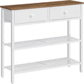 HOOBRO 29.5" Narrow Console Table with 2 Fabric Drawers, Sofa Table, Small Entryway Table with 3-Tier Storage Shelves, Behind Couch Table, for Living Room, Hallway, Walnut and White WH72XG01