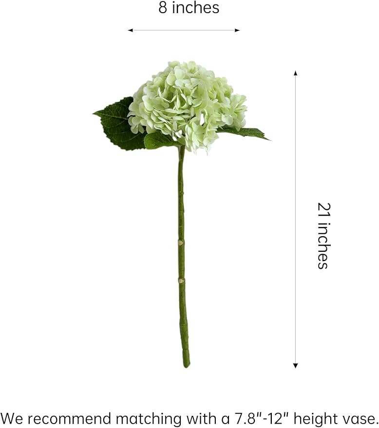 4pcs 21" Faux Green Hydrangeas Artificial Flowers, Real Touch Silk Hydrangea Flowers with Stems for Bridal Wedding Bouquet Party Home Decor