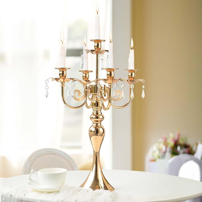 2PCS Gold 5-Arm Candelabra Centerpiece - 20.3" Tall Metal Candle Holder for Wedding, Party & Home Decor - Vintage Table Centerpiece for Events, Dining Room, Church Decorations