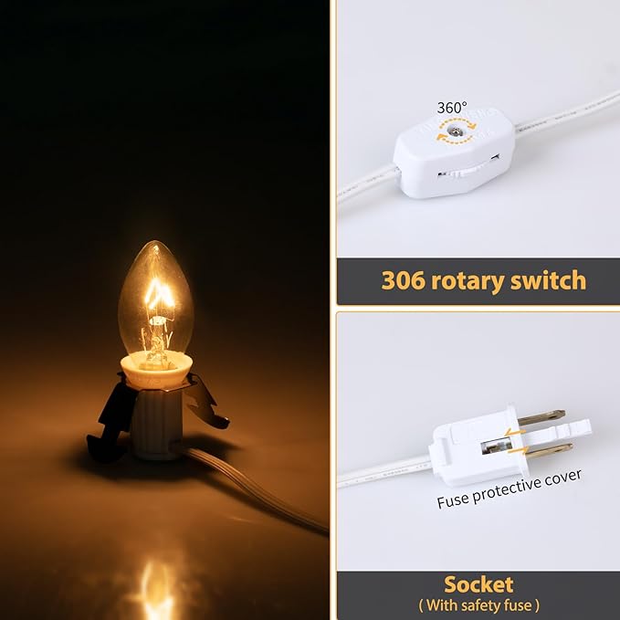 Accessory Cord with Light Bulb - 6ft Salt Lamp Cord with On/Off Switch for Christmas Village Houses, Night Lights, Halloween Pumpkin, Blow Molds, Ceramic Trees, Craft Projects, UL-Listed, 4 Pack