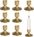 8Pcs Gold Candle Holders Metal Taper Candlesticks Holders Short Skinny Brass Candlestick Holders Candlestick Holders Bulk for Wedding Thanksgiving Centerpieces Christmas Birthday Party Holiday (8)