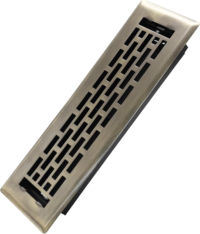 2x10 Inches Heavy Duty Walkable Floor Register - Easy Adjust Air Supply Lever Decorative Floor Vent Covers - Boston Design Vent Covers for Home - Antique Brass