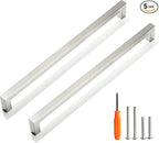 Cabinet Pulls Brushed Nickel Cabinet Handles Square Drawer Pulls, 5 Pack 12-3/5 Inch Stainless Steel Kitchen Door Cupboard Cabinet Handles, Cabinet Hardware Drawer Handles, 320mm Hole Centers
