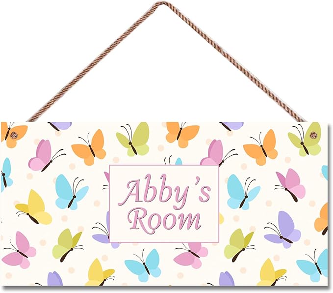 Personalized Butterfly Sign Fantasy Theme Door Décor For Kids Room Custom Name Little Man Cave Wall Art Decor, Nursery Art Plate For Girls Room Boys Bedroom