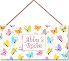 Personalized Butterfly Sign Fantasy Theme Door Décor For Kids Room Custom Name Little Man Cave Wall Art Decor, Nursery Art Plate For Girls Room Boys Bedroom