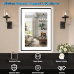 20 x 28 Inch LED Bathroom Mirror with Lights, Front & Back Lit Mirrors for Bathroom Wall Mount, Aluminum Black Frame Decor, Anti-Fog, Dimmable 3 Colors, Shatter-Proof Tempered Glass, Motion Sensor