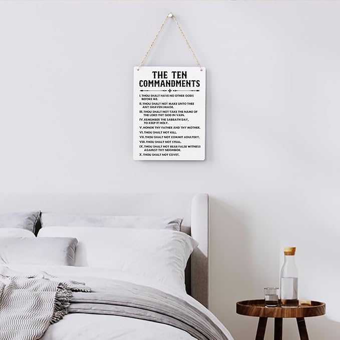 BELLOWDEER Inspirational Signs Gift 10 Commandments Wall Art Christian Bible Verse Wall Art Religious Home Wall Decor 8x10 Inches Scripture Wooden Hanging Sign for Living Room Bedroom Office