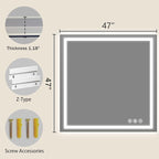 Koonmi Home Gym Mirror, 47"x47" Heavy Duty Large Seamless Tempered Glass Wall Mirrors with LED Lights for Gym, Workout, Yoga, Fitness, Dance Studio, Home, Exercise Room, Bathroom