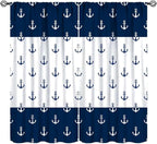 Anchor Pattern Curtains, Nautical Theme Navy Blue White Anchor Sea Life Adventure Print Blackout Window Treatments for Living Room Boys Men's Bedroom 42x54 Inch
