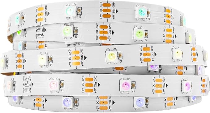 BTF-LIGHTING WS2812B IC RGB 5050SMD Pure Gold Individual Addressable LED Strip 16.4FT 150LED 30LED/m Flexible Full Color IP30 DC5V for DIY Chasing Color Project(No Adapter or Controller)
