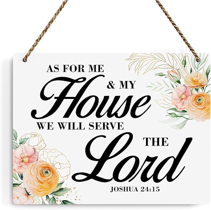 Inspirational Decor As for Me and My House We Will Serve The Lord-Joshua 24:15 Christian Bible Verse Wall Art Scripture Wooden Hanging Sign for Farmhouse Home Wall Art Decoration 10 x 8 Inches