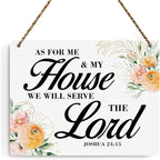 Inspirational Decor As for Me and My House We Will Serve The Lord-Joshua 24:15 Christian Bible Verse Wall Art Scripture Wooden Hanging Sign for Farmhouse Home Wall Art Decoration 10 x 8 Inches