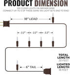 612 Vermont 100 Clear Mini Christmas String Lights on Brown Wire Cord, UL Approved for Indoor/Outdoor Use, 18 Foot of Lighted Length, 20 Foot of Total Length