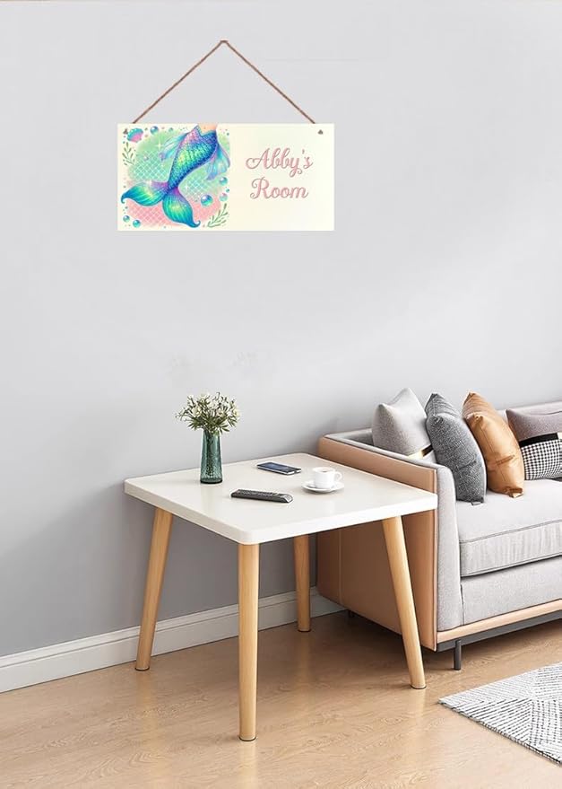 Personalized Sign Mermaid Tail Sign Rerto Wall Art Decor For Kids Room Custom Name Door Décor For Little Man Cave Girls Bedroom Home Garden Yard
