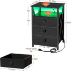 AMHANCIBLE LED Nightstand with Charging Station, Smart End Side Table with USB Port & Power Outlet, Bedside Table with Fabric Drawers for Bedroom, Living Room, Black, HET053LBK1