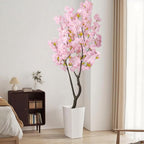 6.56ft Tall Pink Artificial Cherry Blossom Tree Decor, Fake Silk Flower Plant Indoor, Sakura Tree Realistic Faux Cherry Tree for Home Living Room Front Door Office