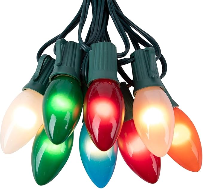 Brightown Multicolor Christmas Lights Ceramic, C9 25 Feet Vintage Incandescent Lights with 25 Opaque Bulbs for Patio Fence Roofline Outdoor Indoor Holiday Christmas Decorations