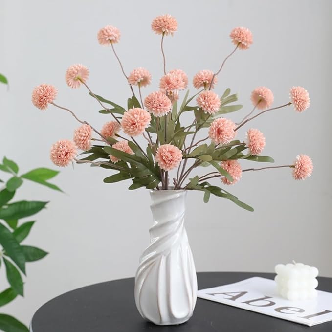 Artificial Flowers for Vases 20.5 Inch 10 Stems， Silk Dried Fake Mums Bouquet Indoor Faux Floral Arrangements for Decoration (Pink)
